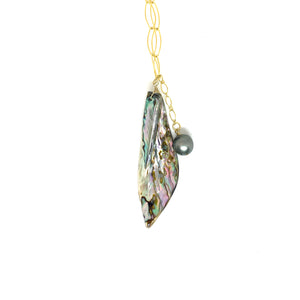 Tahitian pearl Abalone shell long necklace 14 karat gold fill eve black jewelry Hawaii
