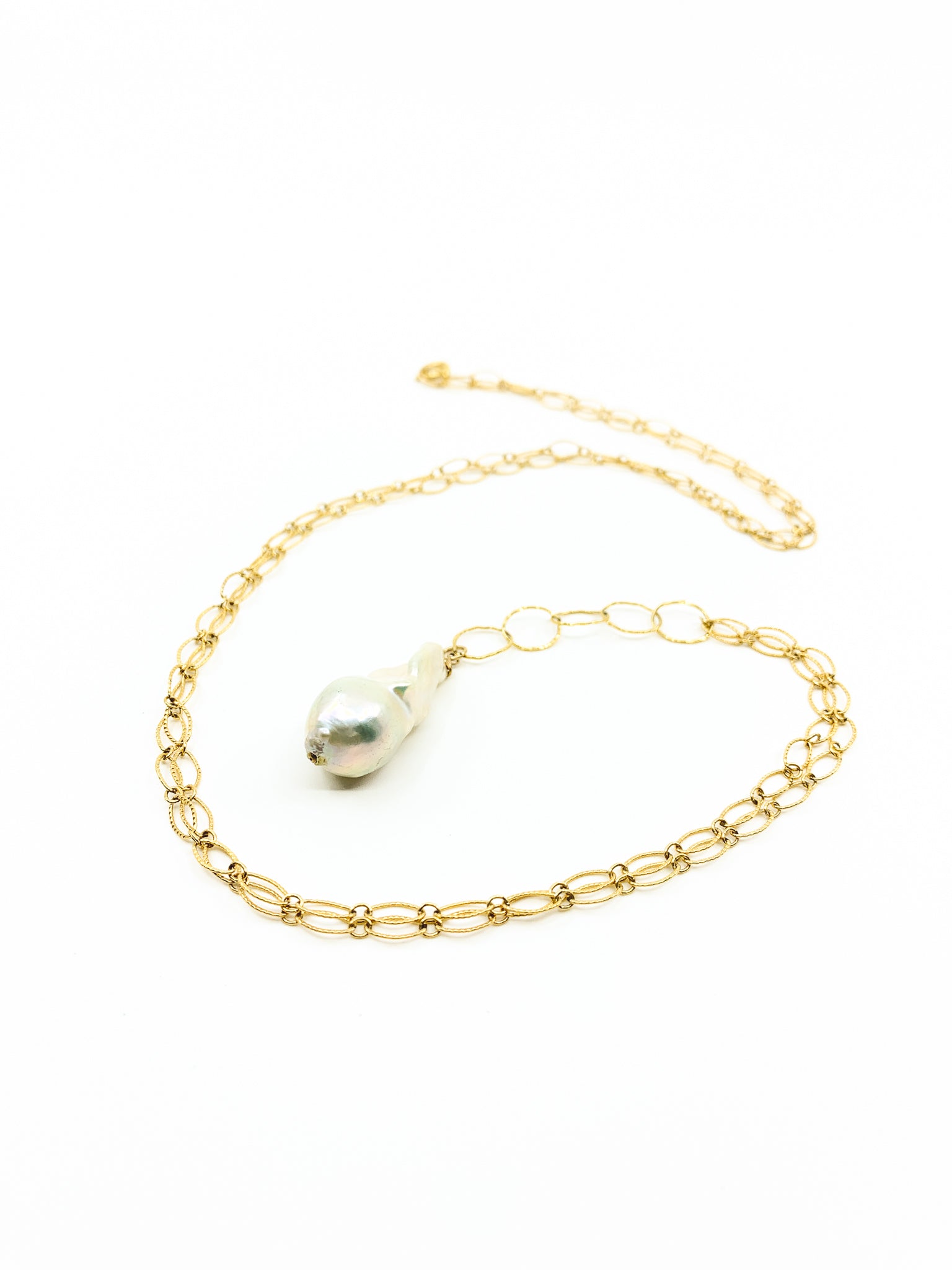 white flameball pearl long necklace by eve black jewelry made in Hawaii