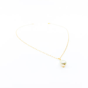 simple gold chain white drop shape pearl necklace by eve black jewelry made in Hawaii  Edit alt text