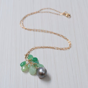 Tahitian Pearl and Chrysoprase necklace, handmade in Hawaii by Eve Black Jewelry  