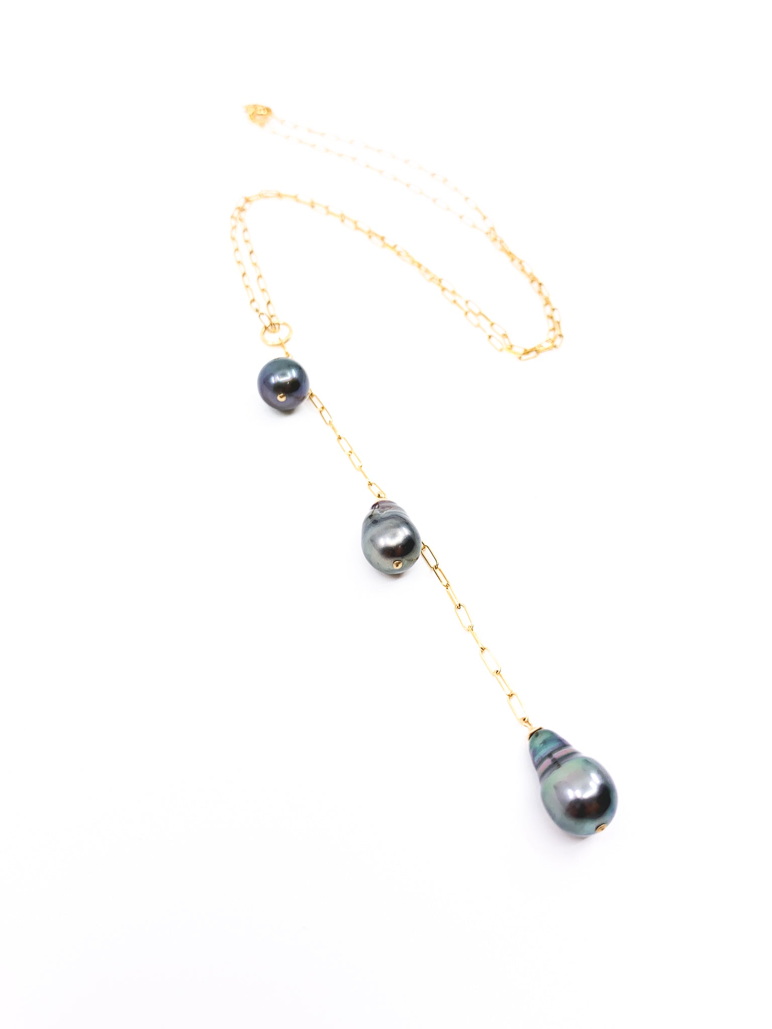 3 Tahitian pearls waterfall necklace by eve black jewelry made in Hawaii