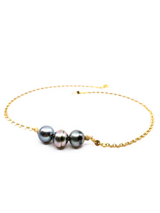 3 Tahitian pearl disc gold chain necklace by eve black jewelry made in Hawaii