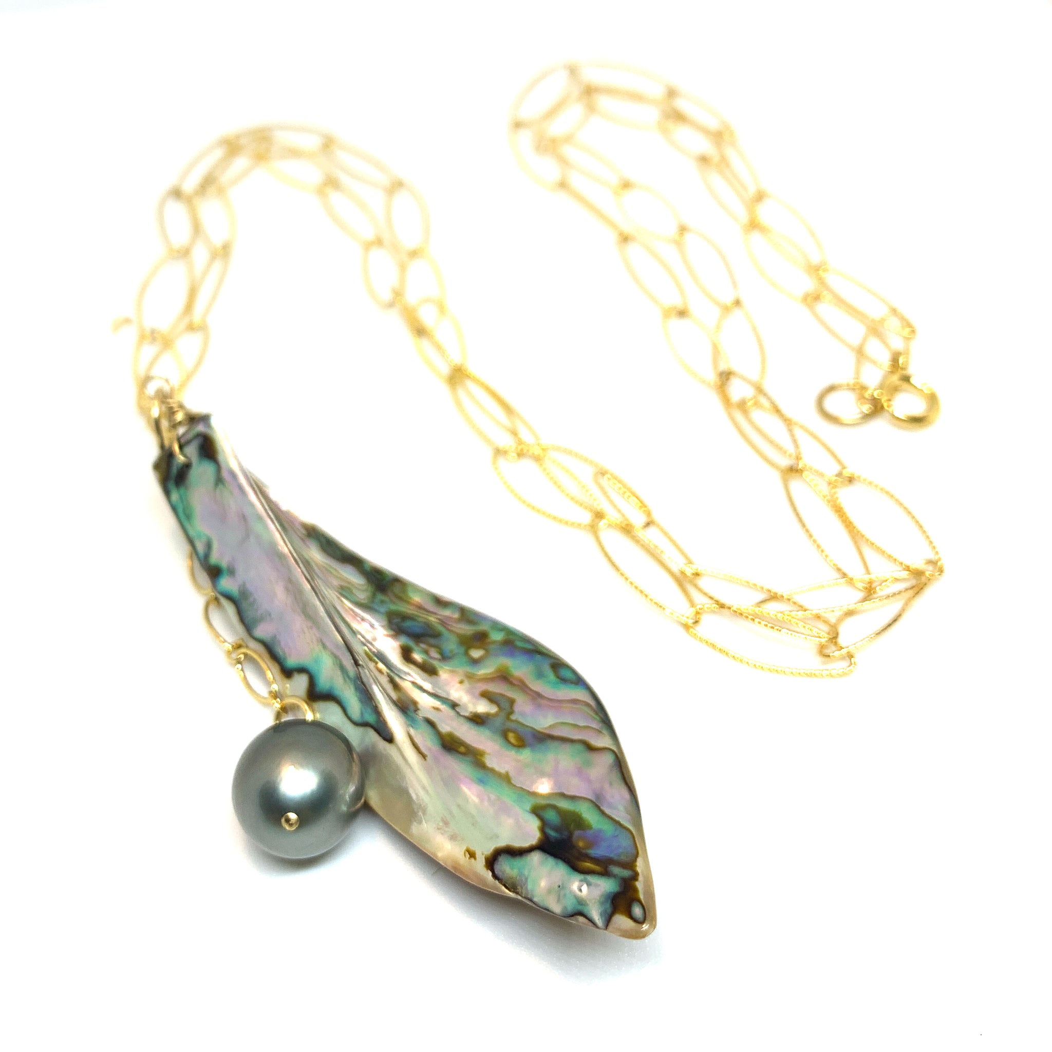 Tahitian pearl Abalone Shell long necklace 14 karat gold fill eve black jewelry Hawaii