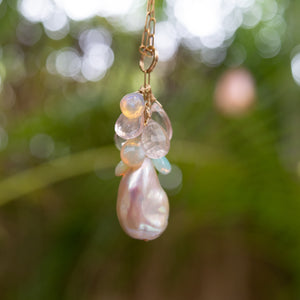 Baroque pink Pearl with Opals necklace , handmade in Hawaii by Eve Black  