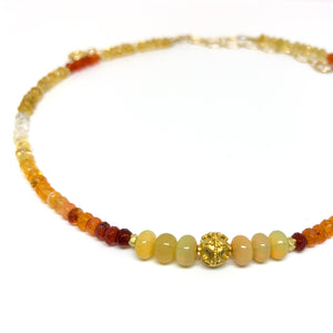 Fire opal necklace with vermeil bead on short 14 karat gold fill necklace eve black jewelry Hawaii