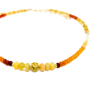 Fire Opal necklace with vermeil bead on short 14 karat golf fill necklace eve black jewelry Hawaii