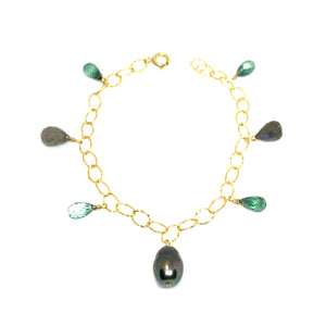 tahitian pearl green gemstones bracelet by eve black jewelry handmade in Hawaii