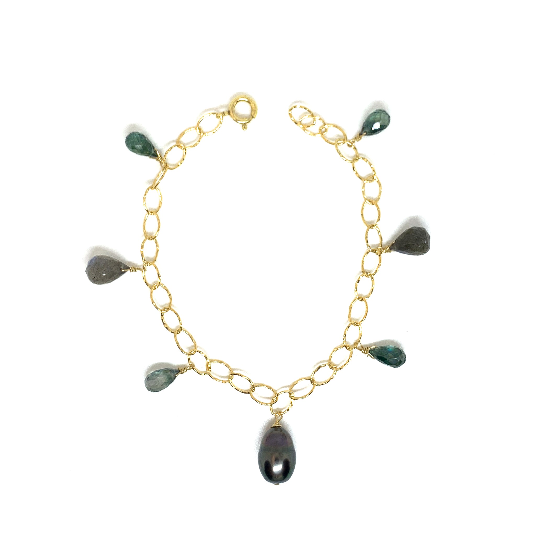Tahitian pearl green gemstone bracelet by eve black jewelry handmade in Hawaii