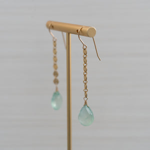 blue gemstones disc chain gold earrings  Edit alt text