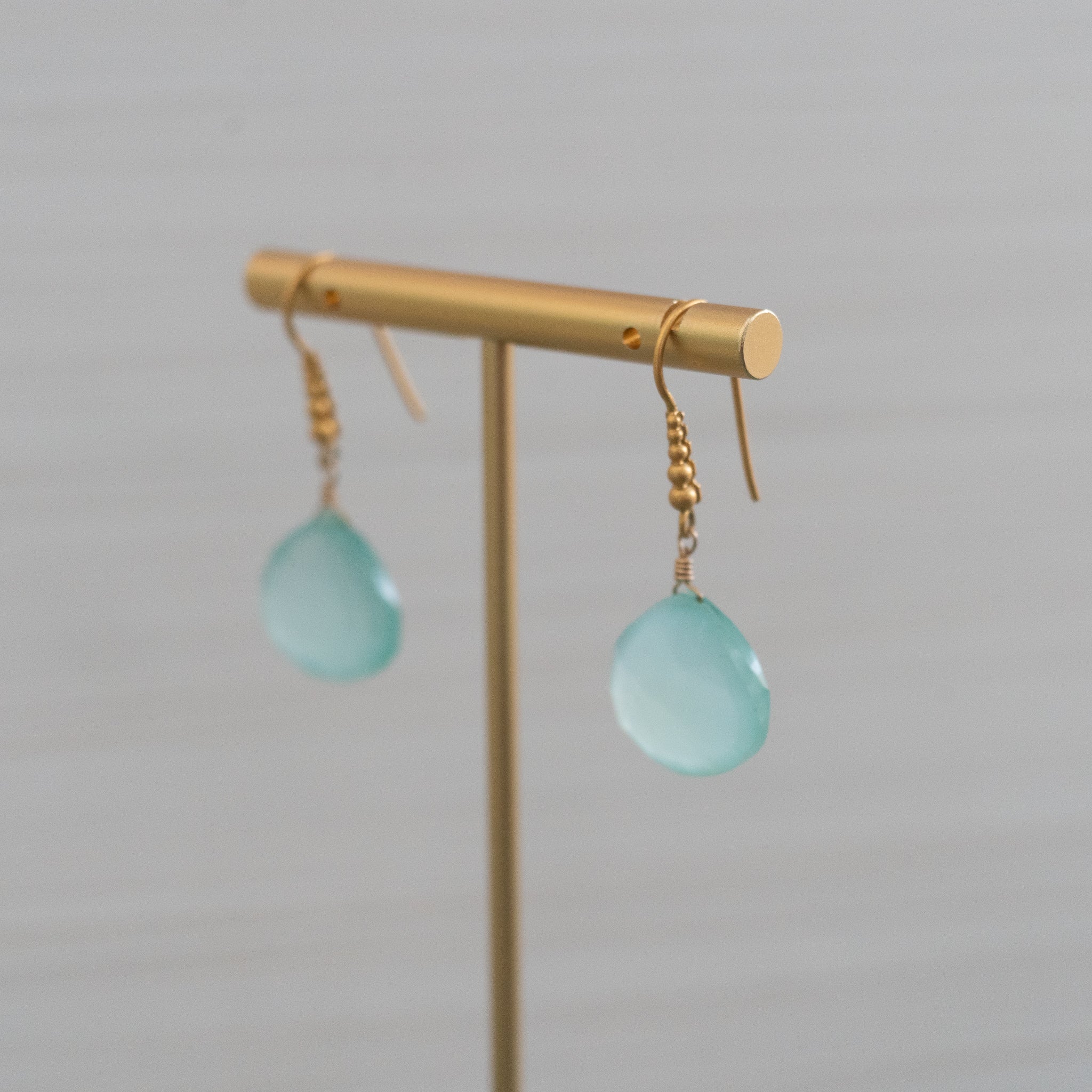 blue gemstone granulated gold earrings