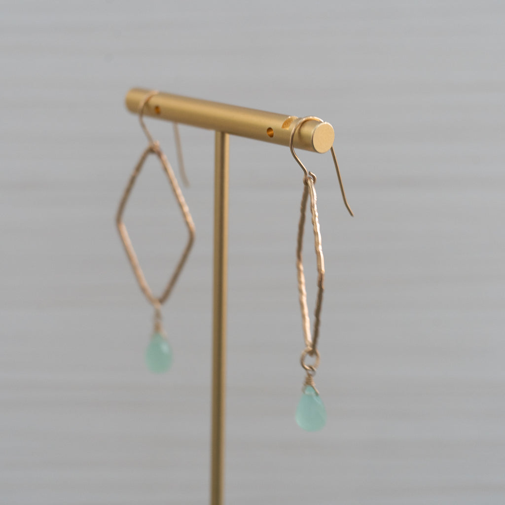 blue gemstones kite shaped gold earrings