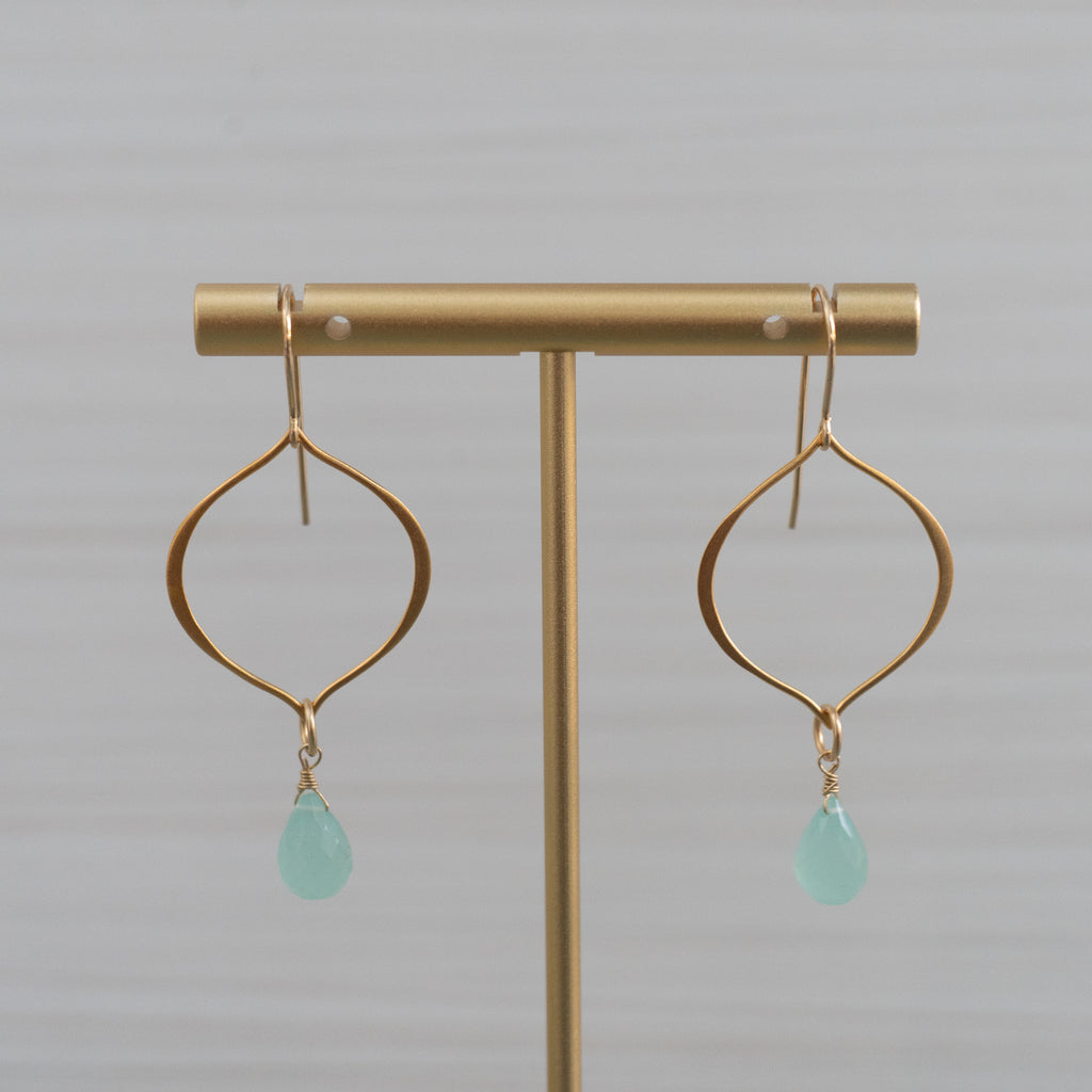 blue gemstones arabesque shape gold earrings