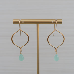 blue gemstones arabesque shape gold earrings