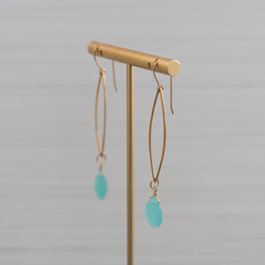 blue gemstones long marquee gold earrings