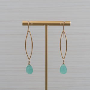 blue gemstones long marquee gold earrings  Edit alt text