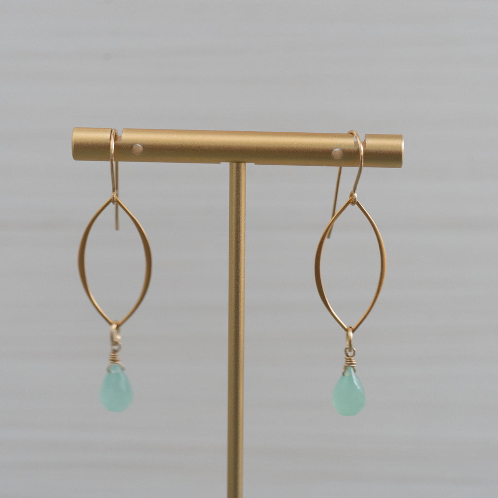 blue gemstone medium marquise shape gold earrings  Edit alt text