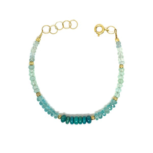 bracelet blue gemstones chalcedony , apatite, turquoise , 14 karat gold fill eve black jewelry Hawaii