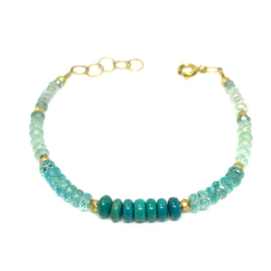 bracelet blue gemstones chalcedony apatite turquoise 14 karat gold fill eve black jewelry Hawaii