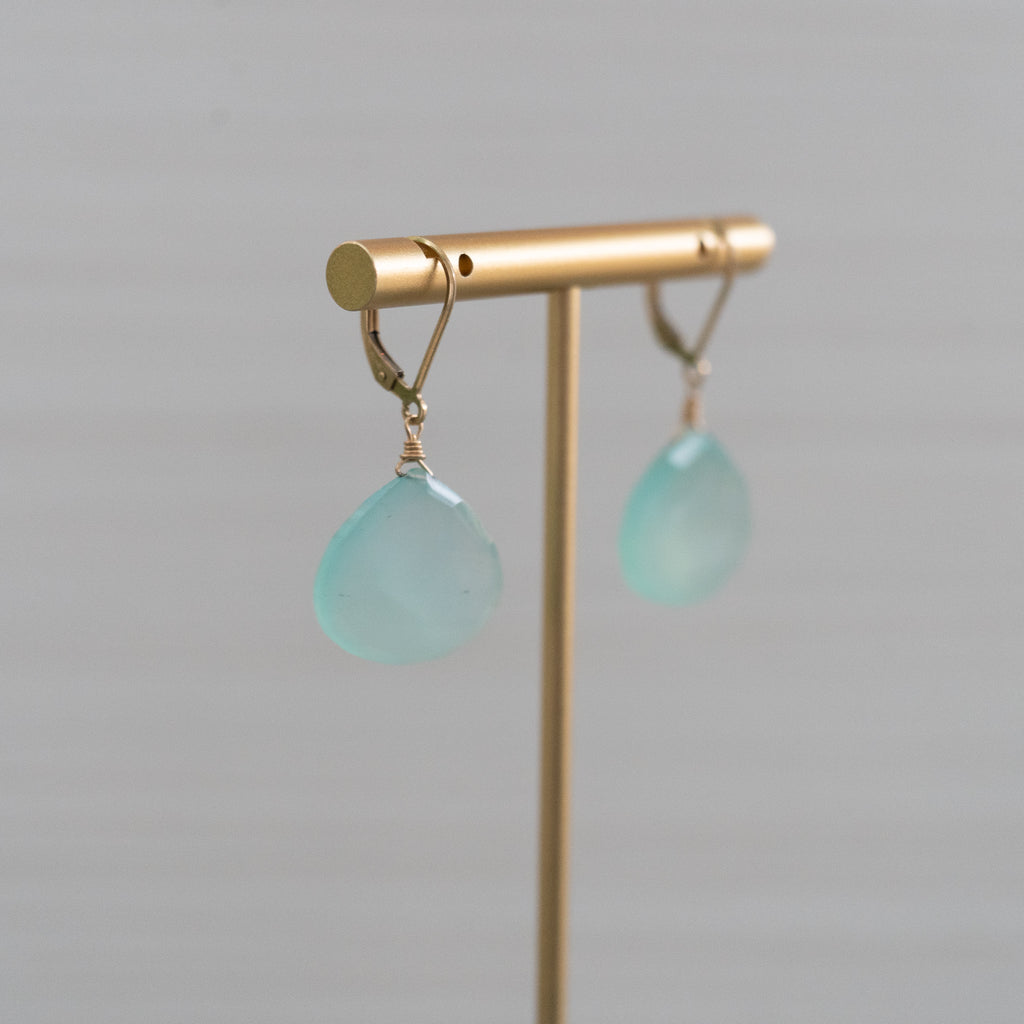 blue gemstone safety clasp gold earrings