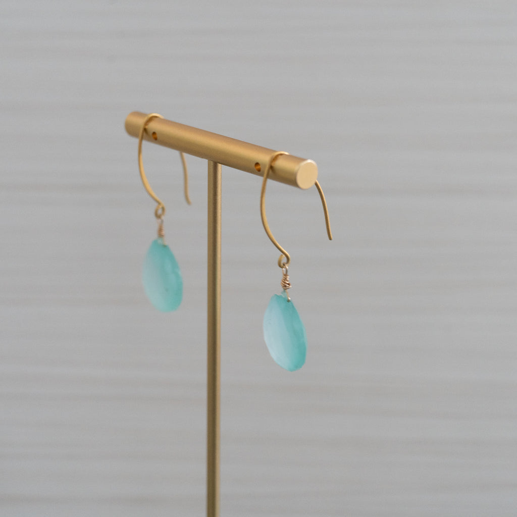 blue gemstone short hook gold earrings