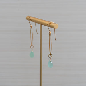 blue gemstones short marquee shaped gold earrings
