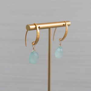 matte gold hammered earrings with blue gemstones