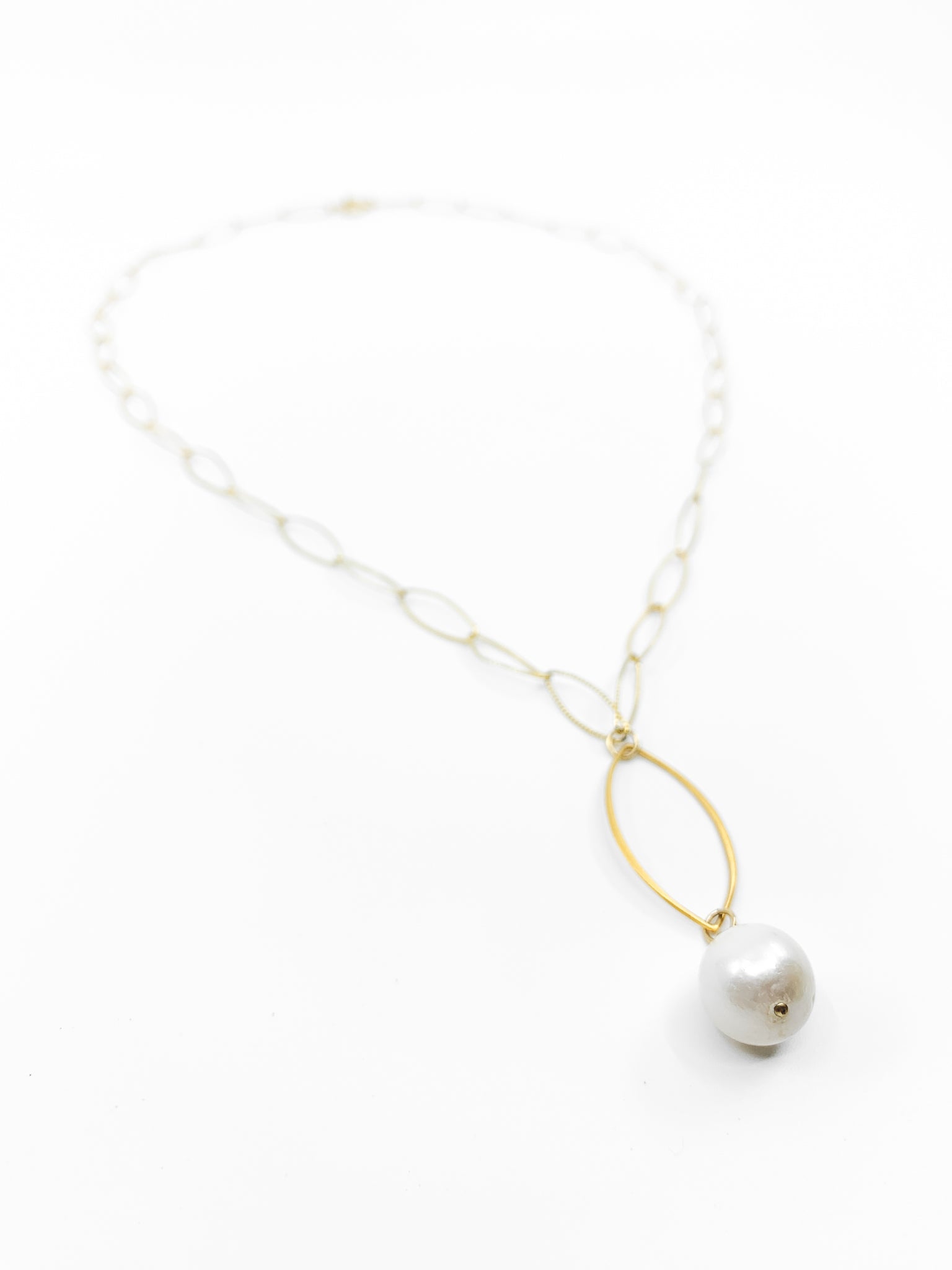 white pearl marquee gold chain necklace by eve black jewelry made in Hawaii
