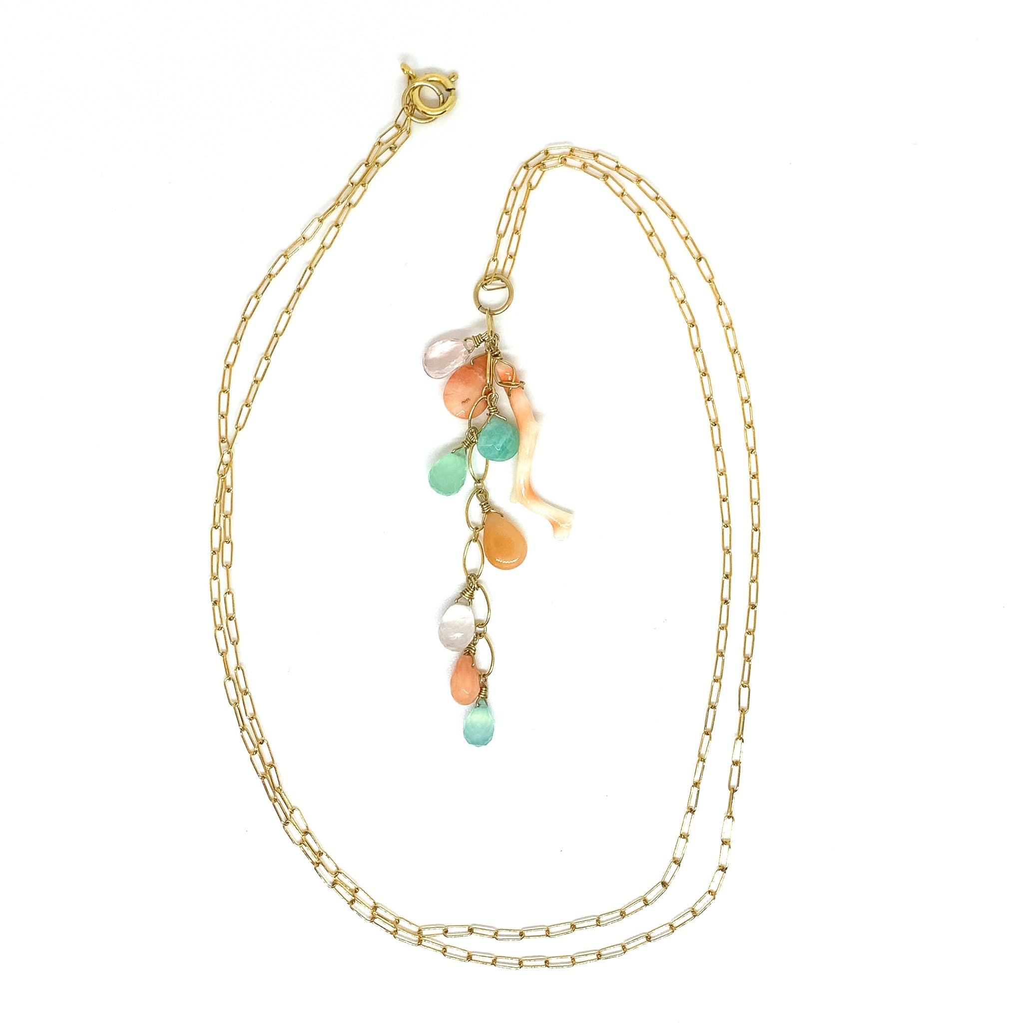 Coral  moonstone rose quartz ammonite chalcedony  turquoise sunset necklace eve black jewelry Hawaii