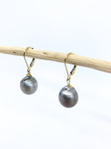 large tahitian pearl earrings with safety ear wires by eve black jewelry made in Hawaii