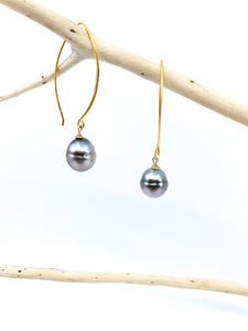 Tahitian pearl lonk hook mat gold earrings by eve black jewelry made in  Hawaii