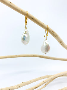 Granulated White Baroque Pearl Earrings