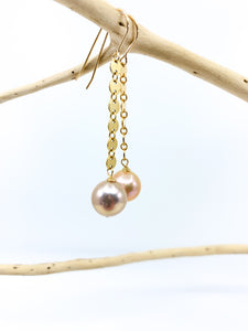 natural rose gold pearls 14 karat gold fill chain earrings by eve black jewelry made in hawaii