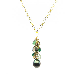 tahitian pearl green gemstones necklace by eve black jewelry made in Hawaii