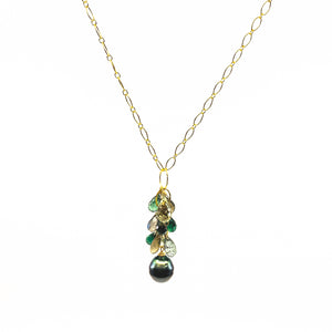 tahitian pearl green gemstones necklace by eve black jewelry made in Hawaii  Edit alt text