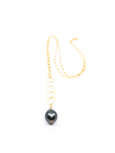 single tahitian pearl long necklace by eve black jewelry made in Hawaii 