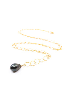 single tahitian pearl long necklace by eve black jewelry handmade in Hawaii