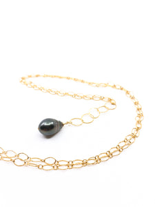 single tahitian pearl long necklace by eve black jewelry made in Hawaii