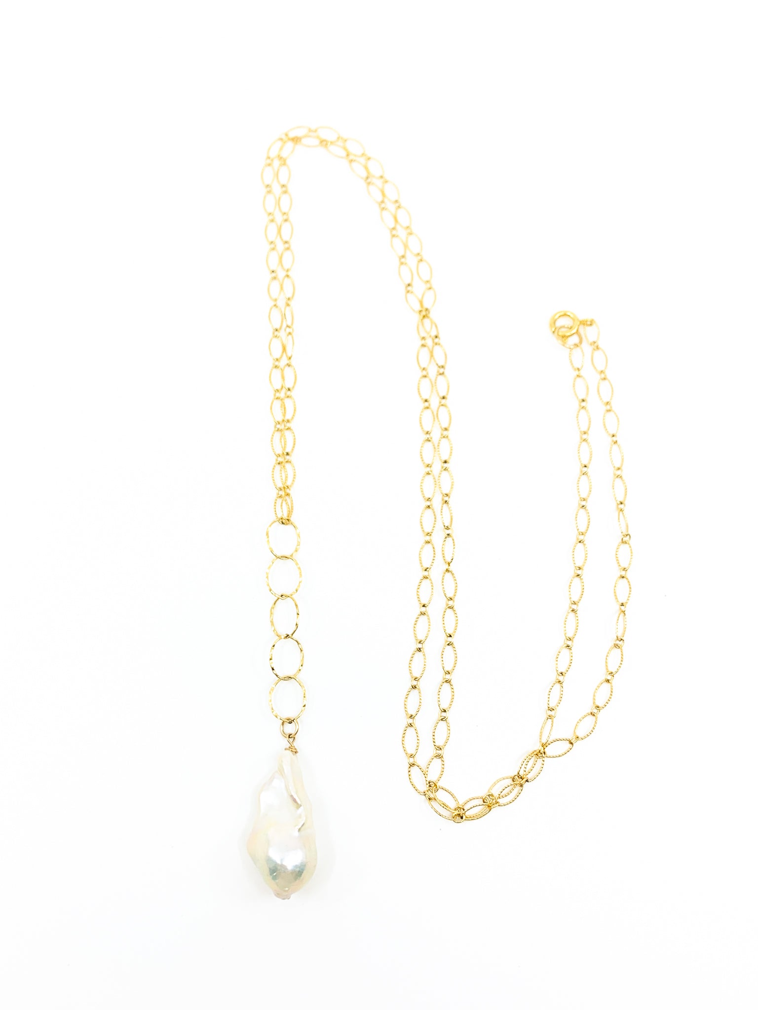 white flameball pearl long necklace by eve black jewelry made in Hawaii
