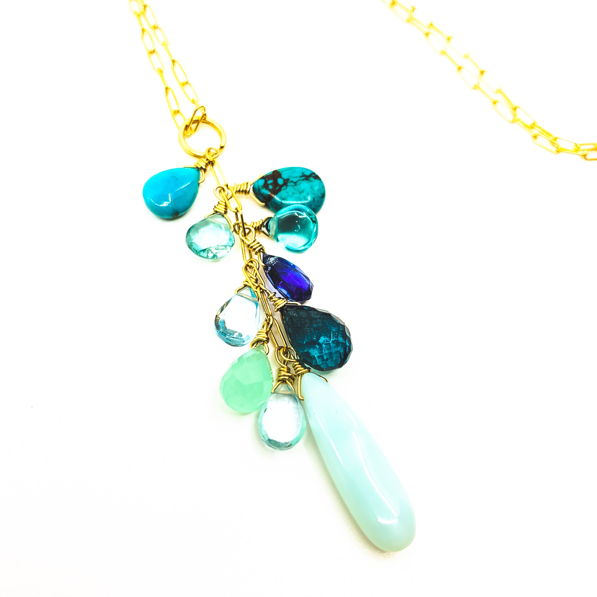 blue gemstones maui ocean necklace by eve black jewelry made in Hawaii