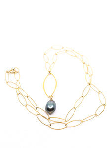 tahitian pearl marquee style chain necklace by eve black jewelry made in Hawaii