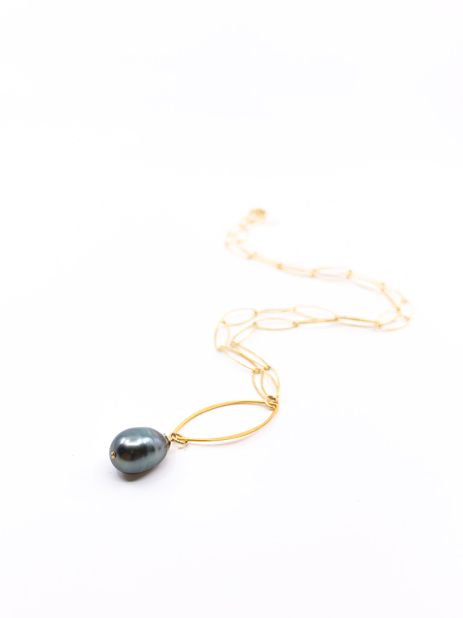 Tahitian pearl marquee style chain necklace by eve black jewelry made in hawaii