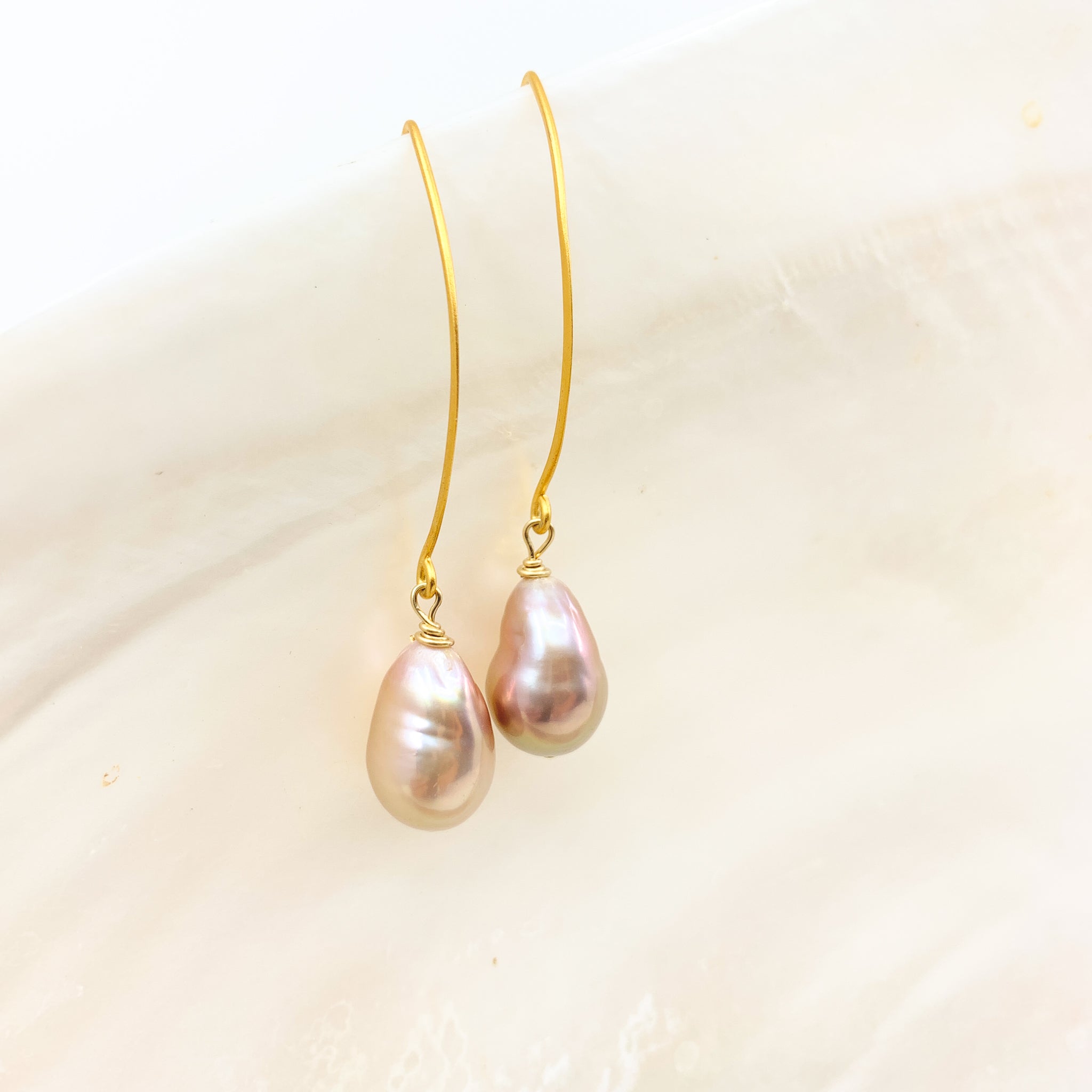 Pearl, pink Sapphire, & Pink Conch Drop Earrings – Katey Walker Jewelry