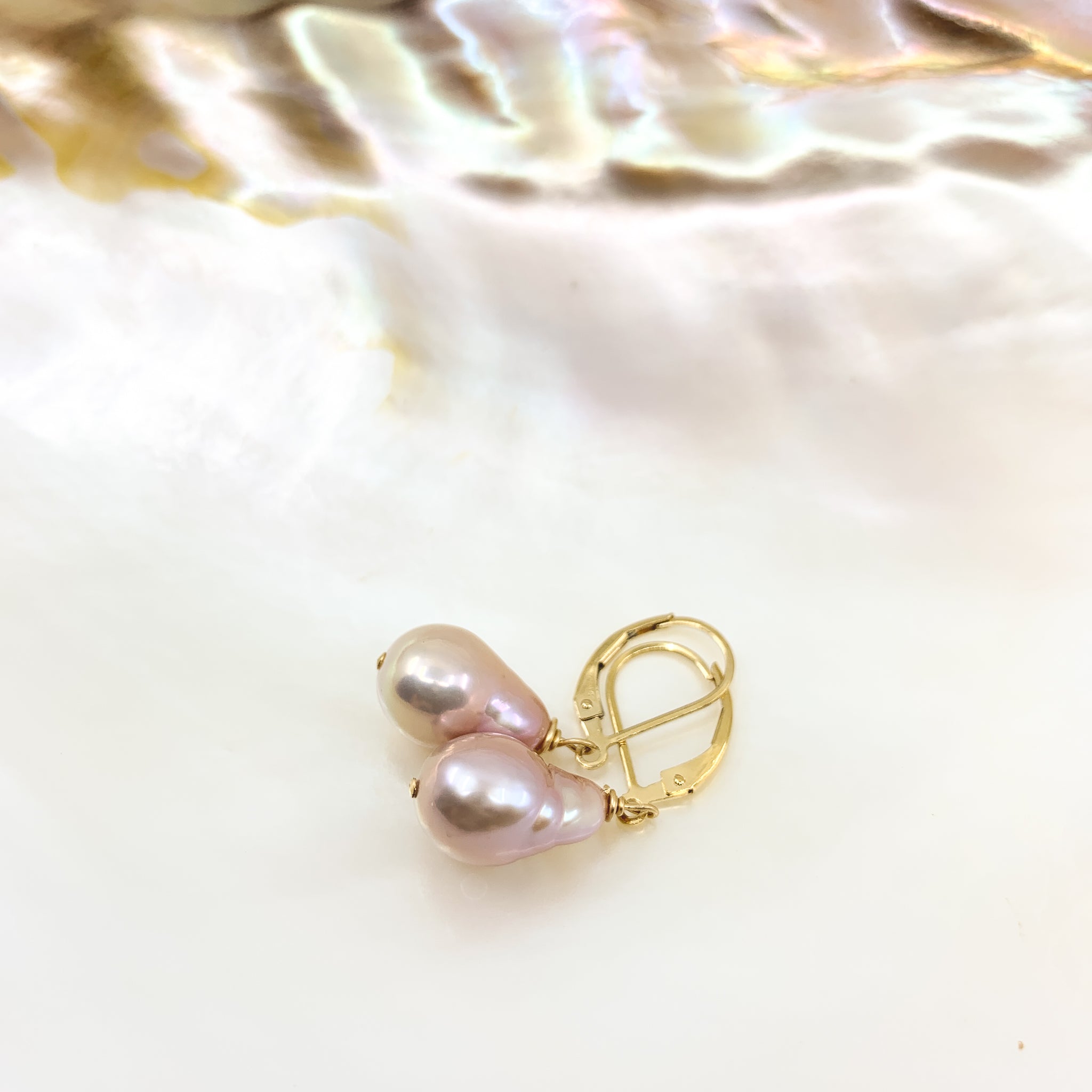 natural pink baroque pearl earrings with safety ear wires by eve black jewelry made in hawaii