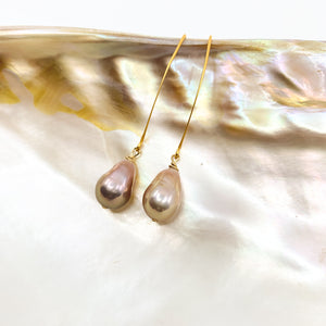 pink baroque Edison pearls gold earrings by eve black jewelry made in Hawaii