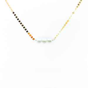 gold disc chain 3 white pearls necklace by eve black jewelry made in Hawaii