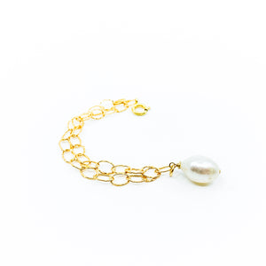 hammered gold chain white pearl charm bracelet by eve black jewelry made in Hawaii