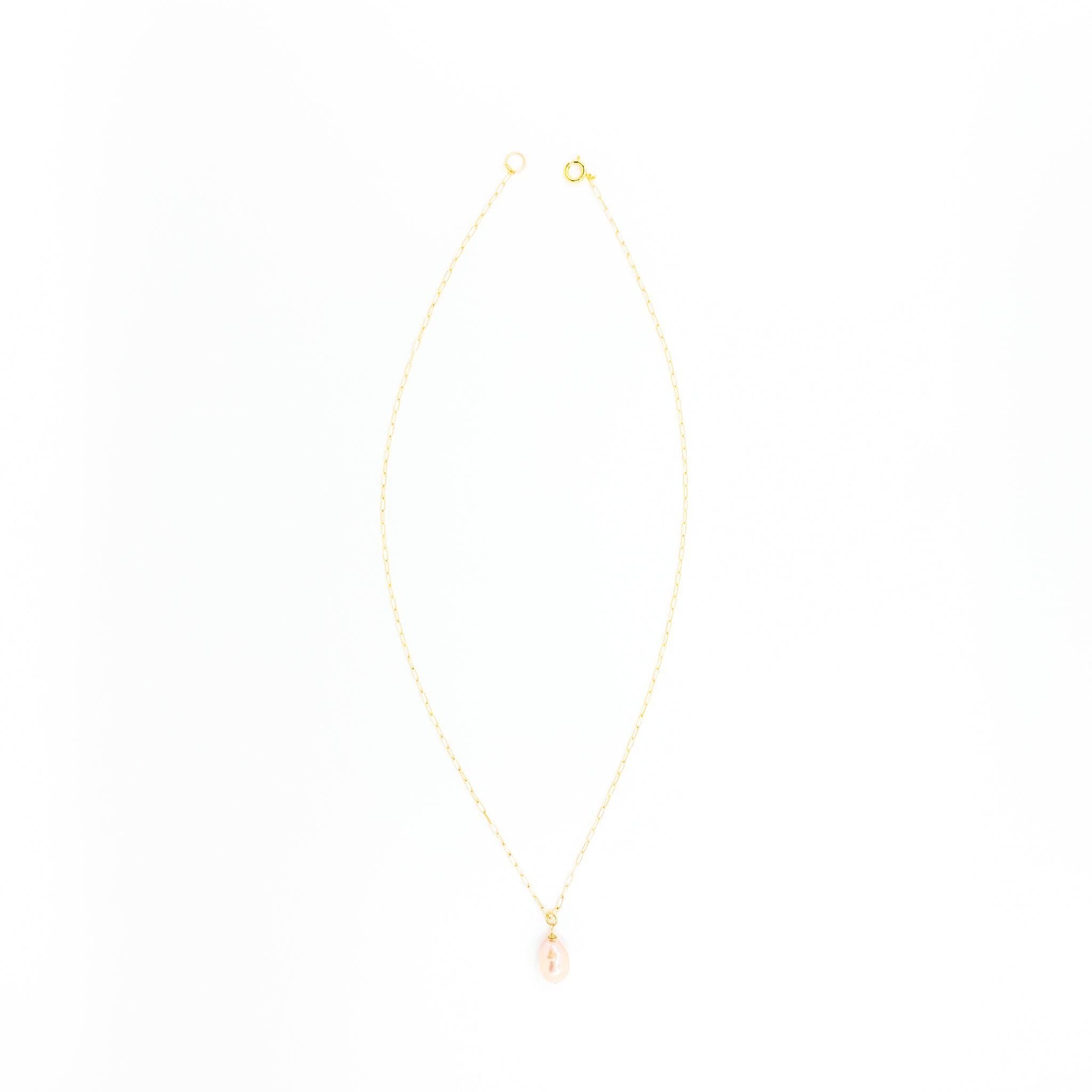 simple gold chain natural color pink baroque pearl necklace by eve black jewelry made in Hawaii  Edit alt text