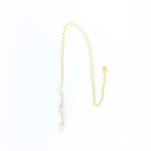long gold chain 3 white pearls necklace by eve black jewelry made in Hawaii