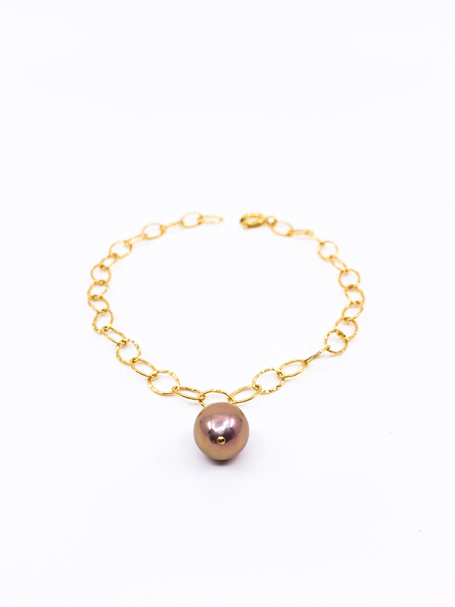 rose gold pearl gold chain charm bracelet by eve black jewelry made in Hawaii