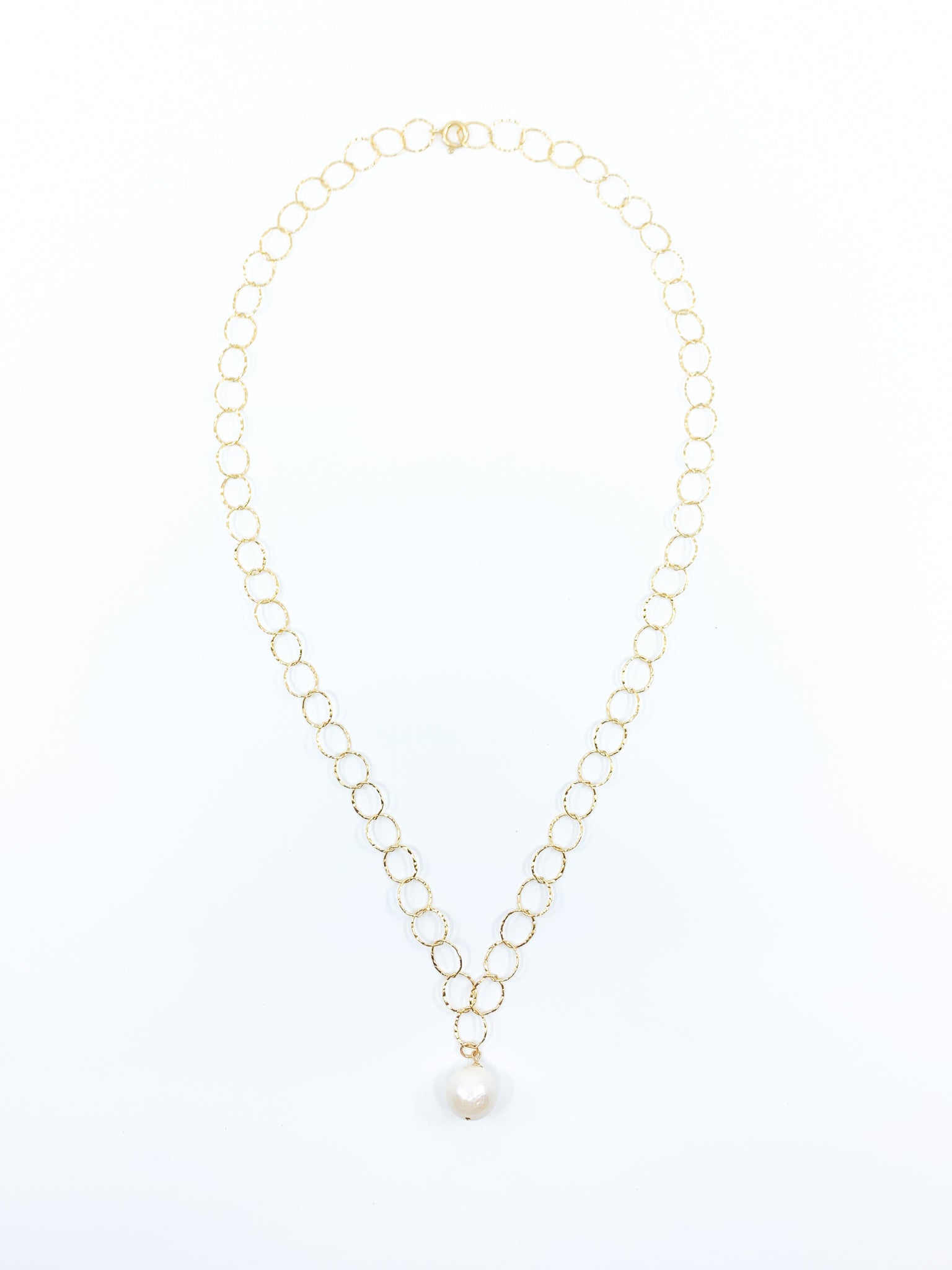 white pearl gold chain necklace by eve black jewelry made in Hawaii